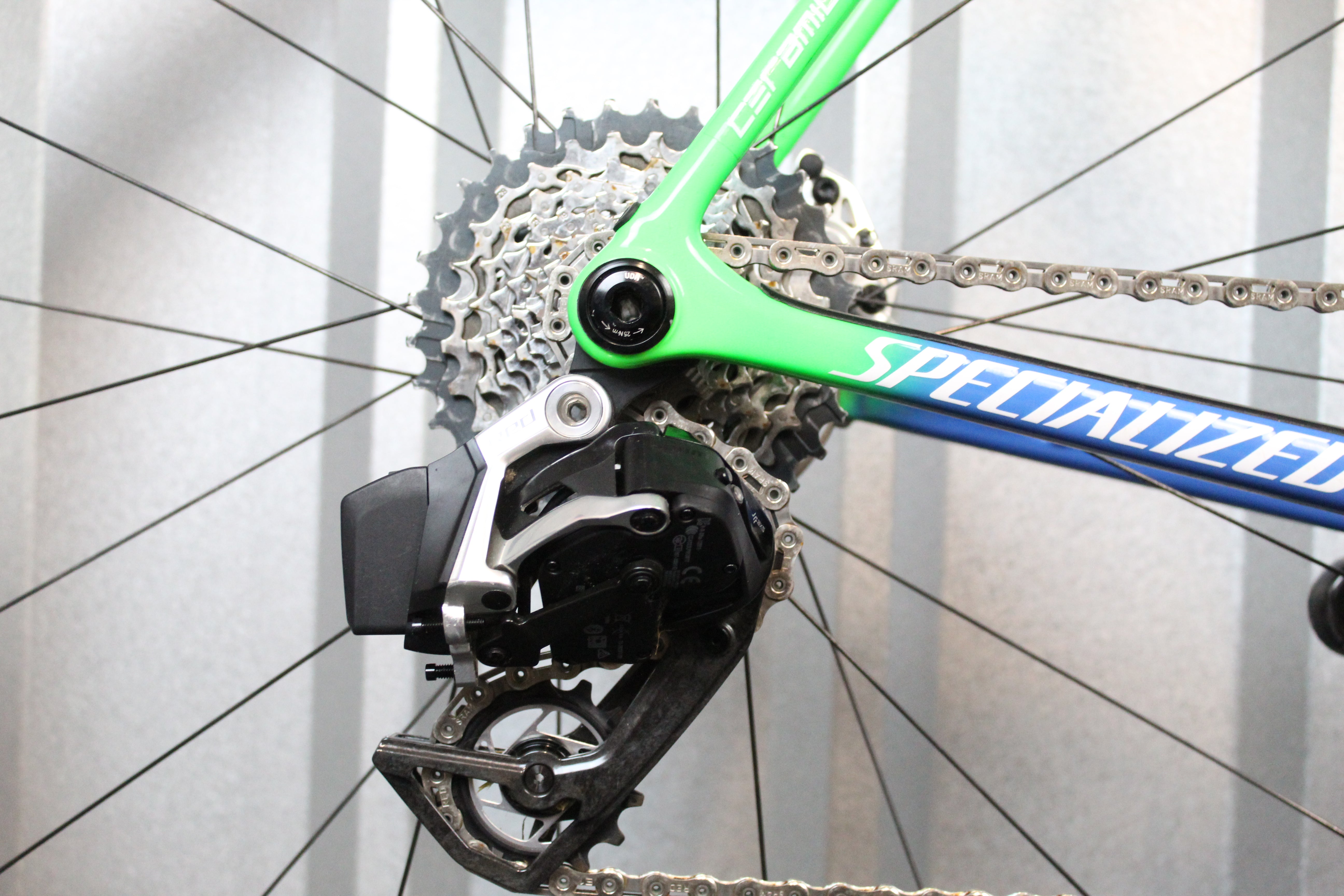 2025 S-Works Crux Team SRAM Red E1 Gravel Bike Blue/Green (Size 58cm) - Lightly Used