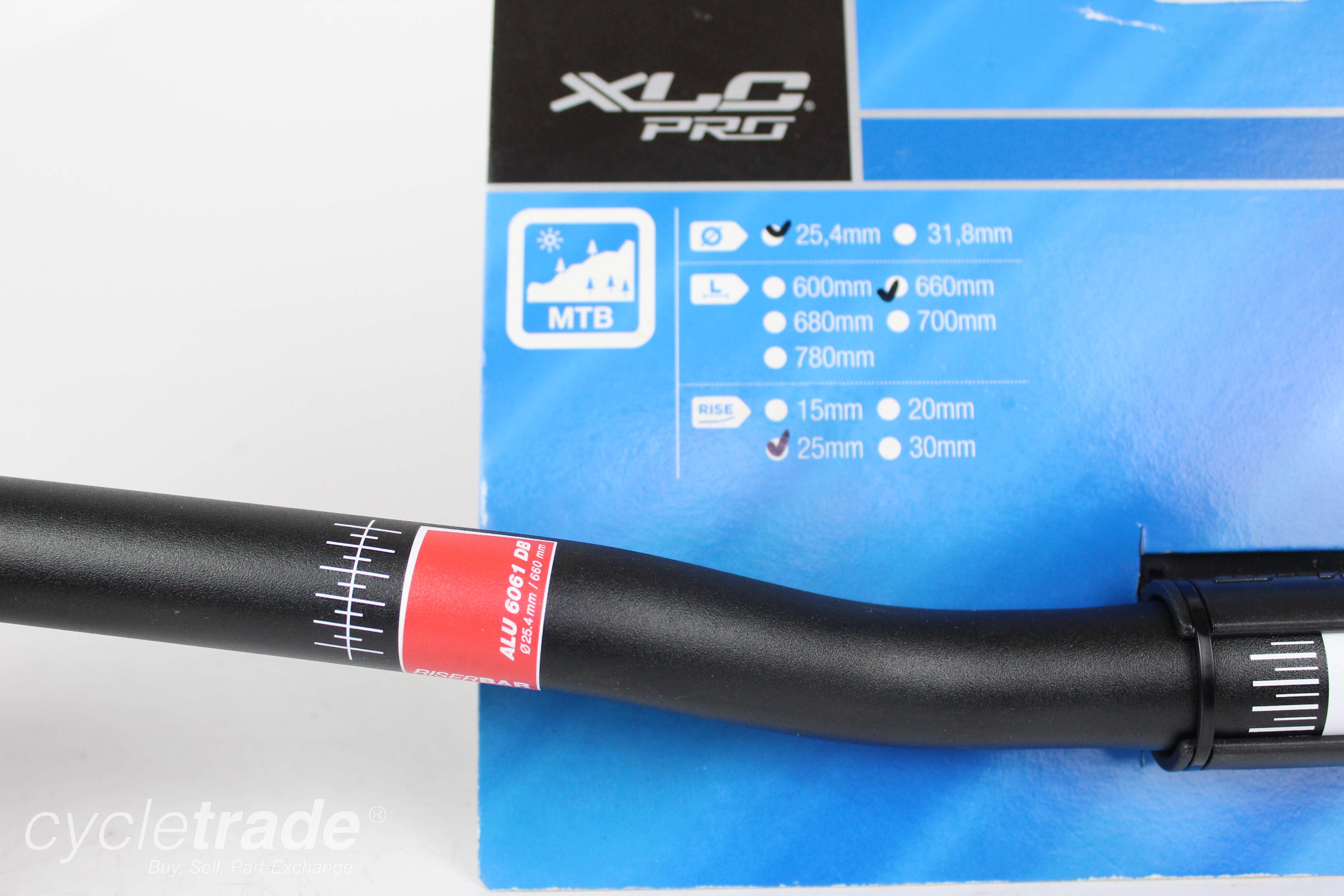 Flat XC/MTB/HYBRID Handlebar - XLC PRO Bar Straight 660mm 25.4mm Clamp 25mm rise - Grade A+